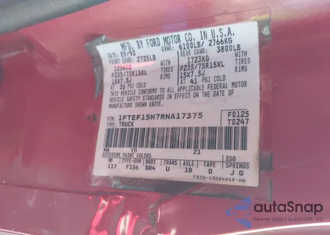 1994 Ford F150 from USA, damaged, VIN 1FTEF15N7RNA17375